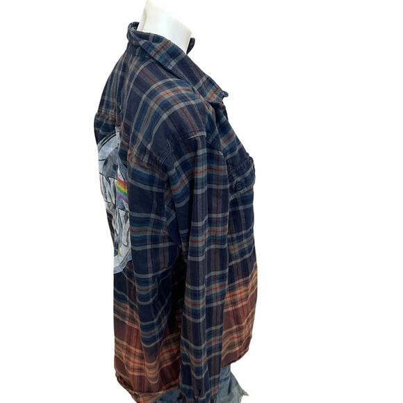 Pink Floyd Plaid Flannel Shirt MEDIUM Oversize Unique Dark Side of the Moon - Picture 3 of 6